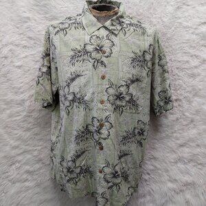 Caribbean Hawaiian Shirt Mens Silk Blend Green Camp Tropical XL